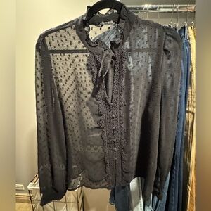 Zara Black Textured Sheer Top